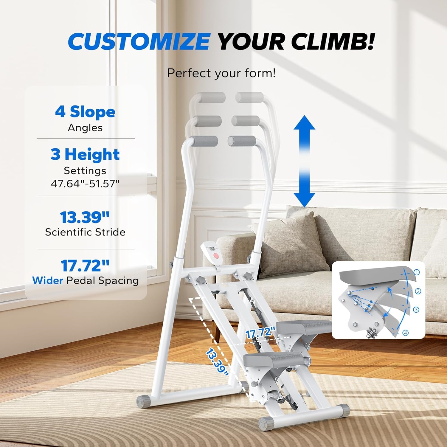 Stair Stepper for Home Gym Exercise, New Version Vertical Climber Machine for Full-Body Workout, Compact Folding Cardio Exercise Climber with Extended Step Range, Adjustable Handlebar & Pedals