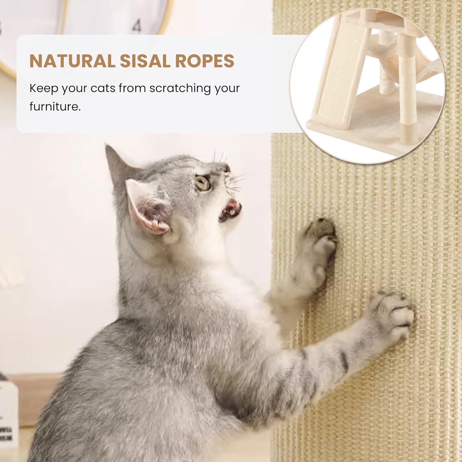 Larger Cat Tree Tower Condo for Indoor Kitties/Multi-Level Furniture Activity Center with Wide Base/Cozy Plush Cat Perches/Baskets/Sisal Scratching Posts and Hammock/Beige