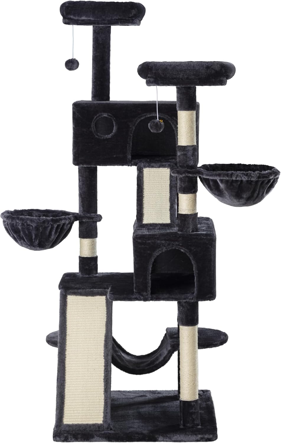 Larger Cat Tree Tower Condo for Indoor Kitties/Multi-Level Furniture Activity Center with Wide Base/Cozy Plush Cat Perches/Baskets/Sisal Scratching Posts and Hammock/Beige
