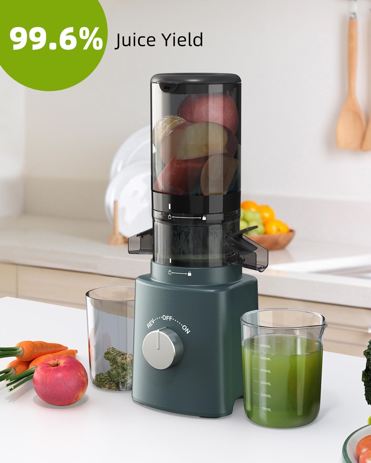 Cold Press Juicer with 8 Juice Bottles - Masticating Juicer Machines for Fruits and Veggies, 4.25" Large Feed Chute, Easy to Clean