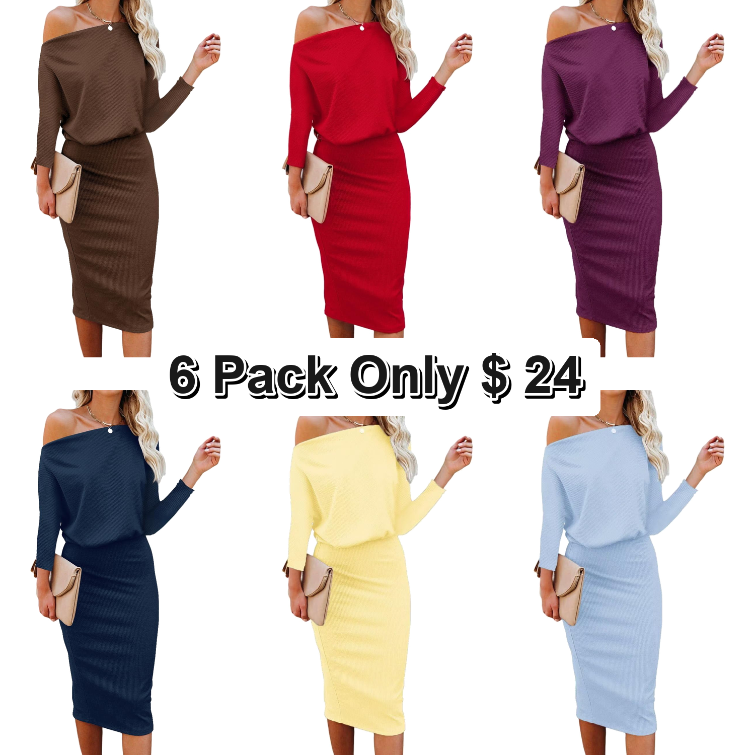 Ezbelle Women's Off The Shoulder Knit Bodycon Midi Dress