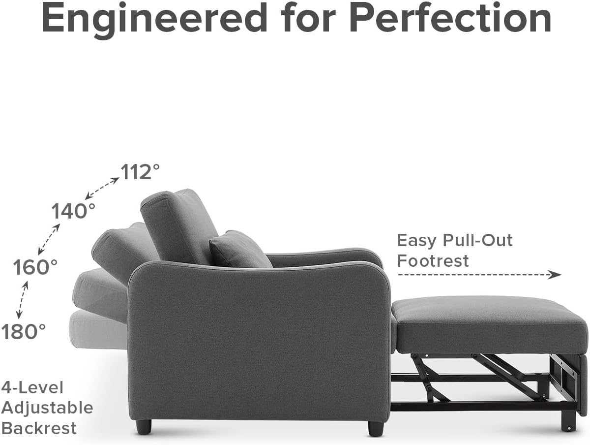 mopio Sophie 4-in-1 Convertible Sleeper Chair Bed, Accent Chair, Chaise Lounge, Comfy Reading Armchair, Pull Out Sofa Bed with Adjustable Backrest for Living Room, Bedroom (Pearl White Boucle)