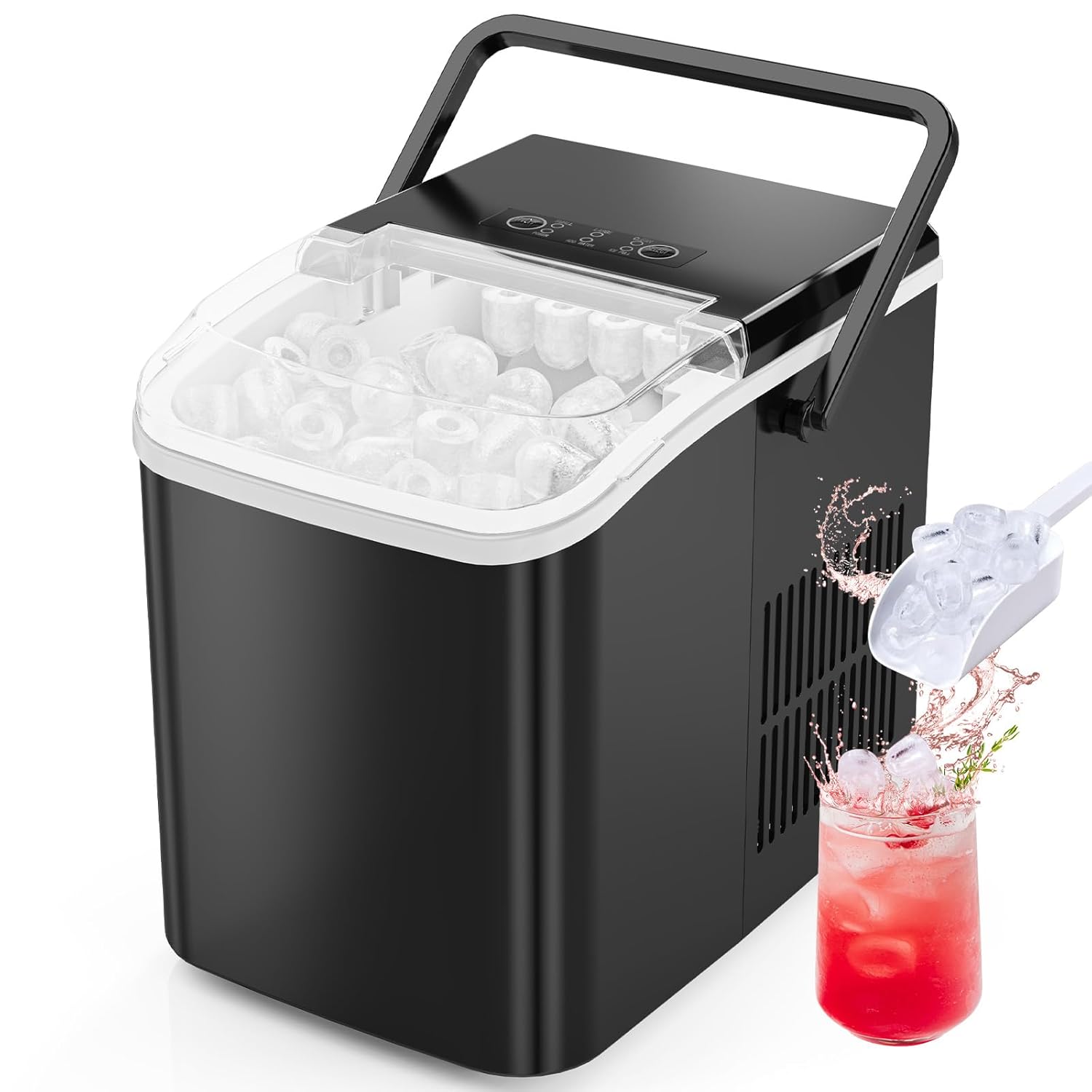 Sweetcrispy Countertop Ice Maker, Portable Ice Machine Self-Cleaning, 9 Cubes in 6 Mins, 26 lbs/24Hrs, 2 Sizes of Bullet Ice for Home Party Office,Elegant Black