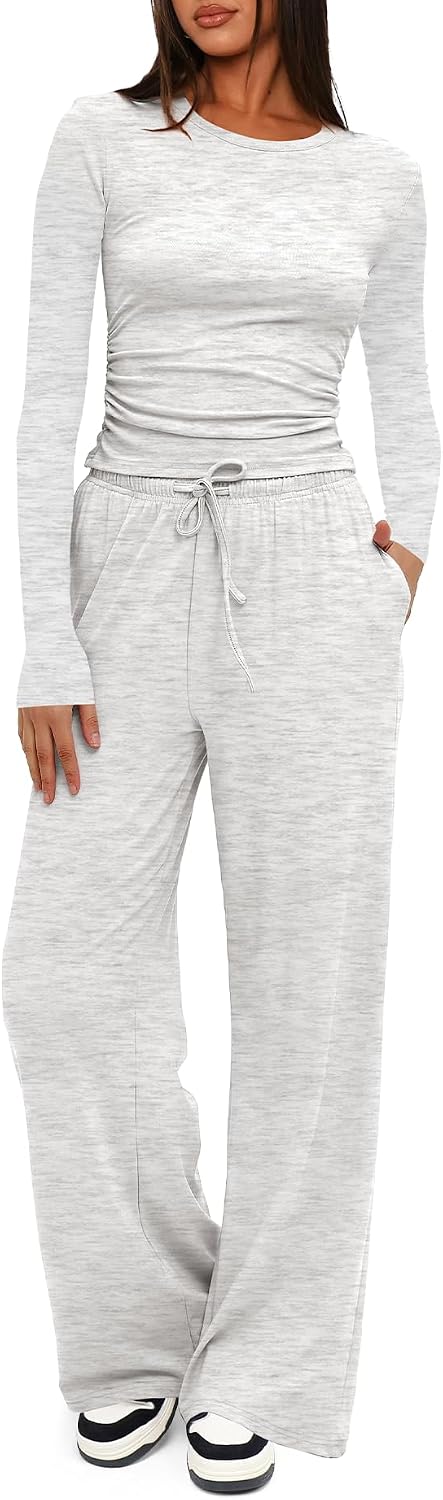 Women's 2 Piece Lounge Set with Wide Leg Pants