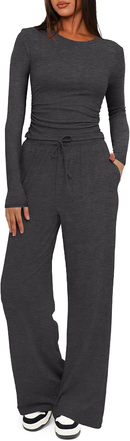 Women's 2 Piece Lounge Set with Wide Leg Pants