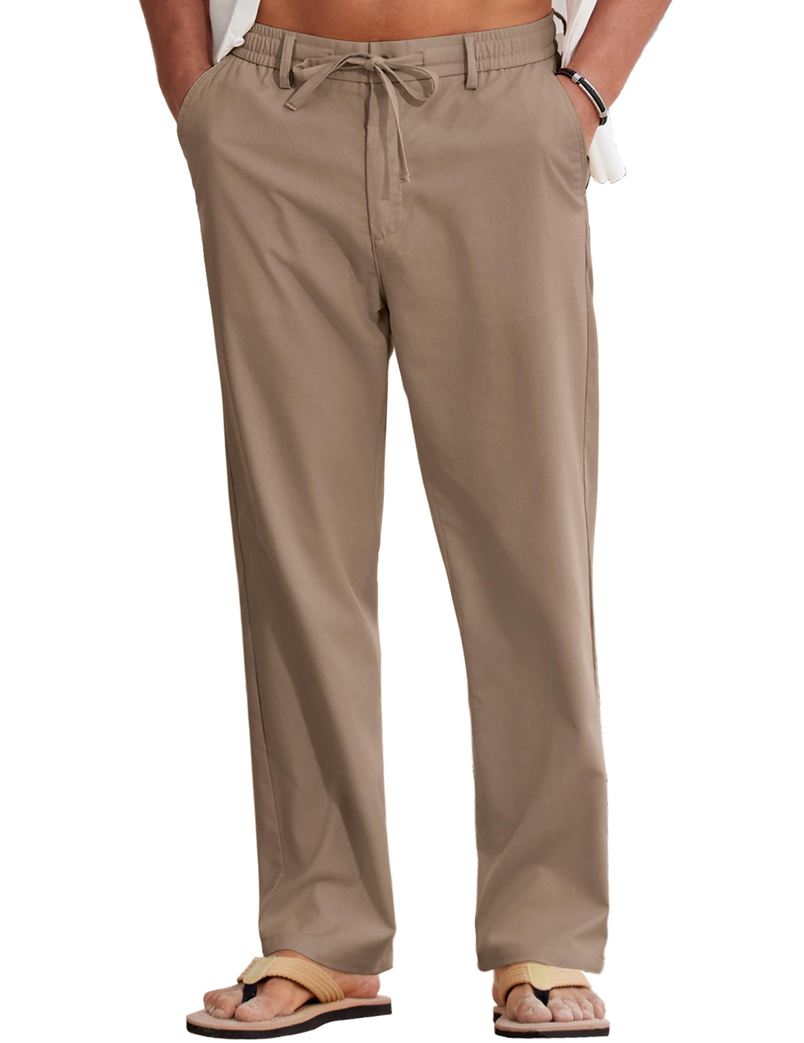 COOFANDY Men Cotton Linen Drawstring Pants Casual Lightweight Summer Beach Pants - Nomad