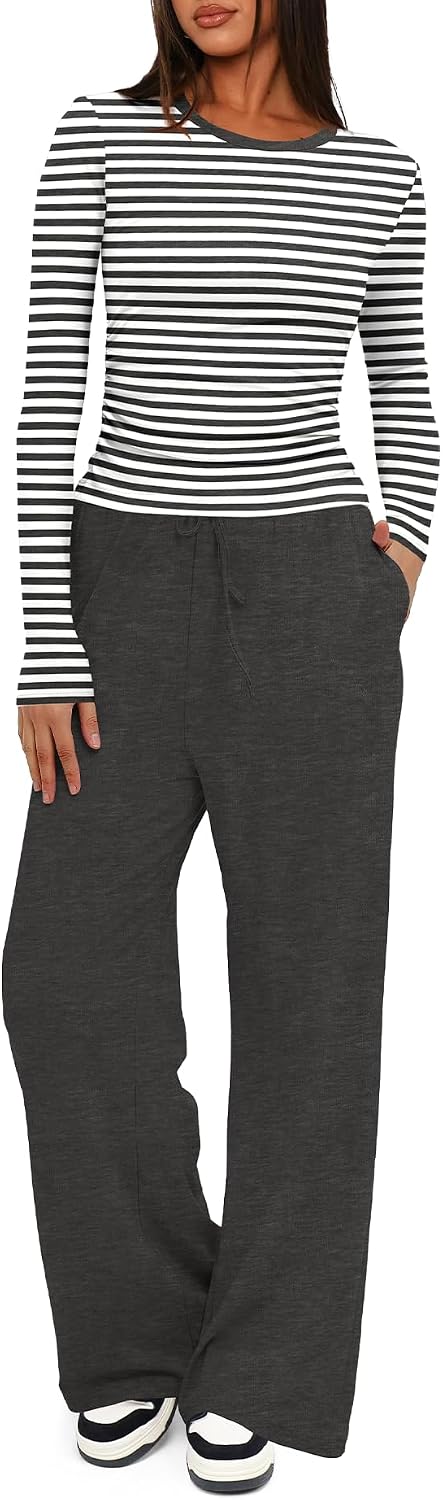Women's 2 Piece Lounge Set with Wide Leg Pants