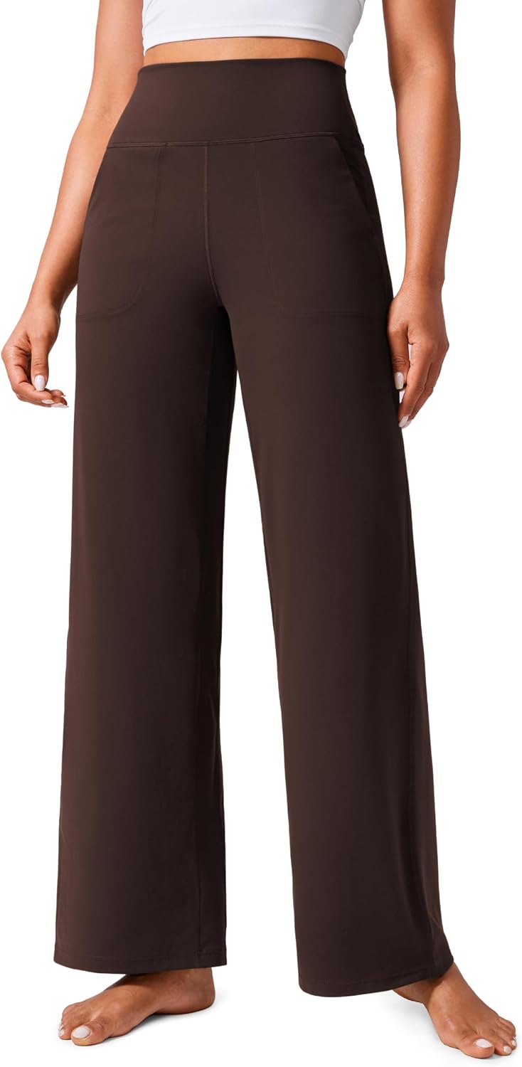 CRZ YOGA Butterlift Wide Leg Pants with Pockets - Hot Fudge Brown