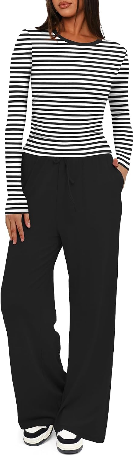 Women's 2 Piece Lounge Set with Wide Leg Pants