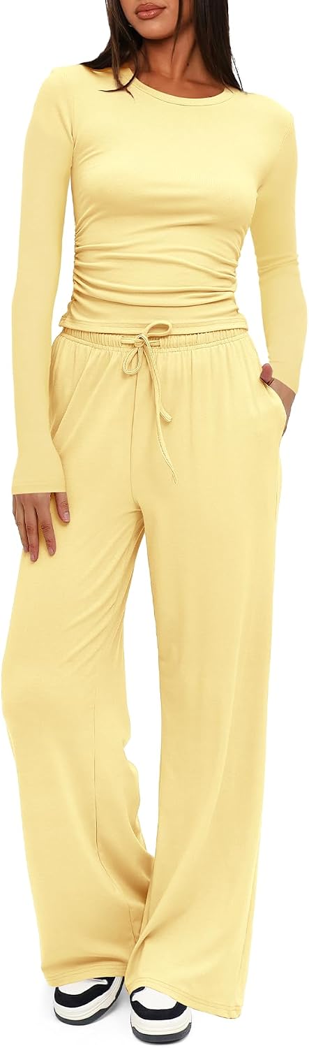 Women's 2 Piece Lounge Set with Wide Leg Pants
