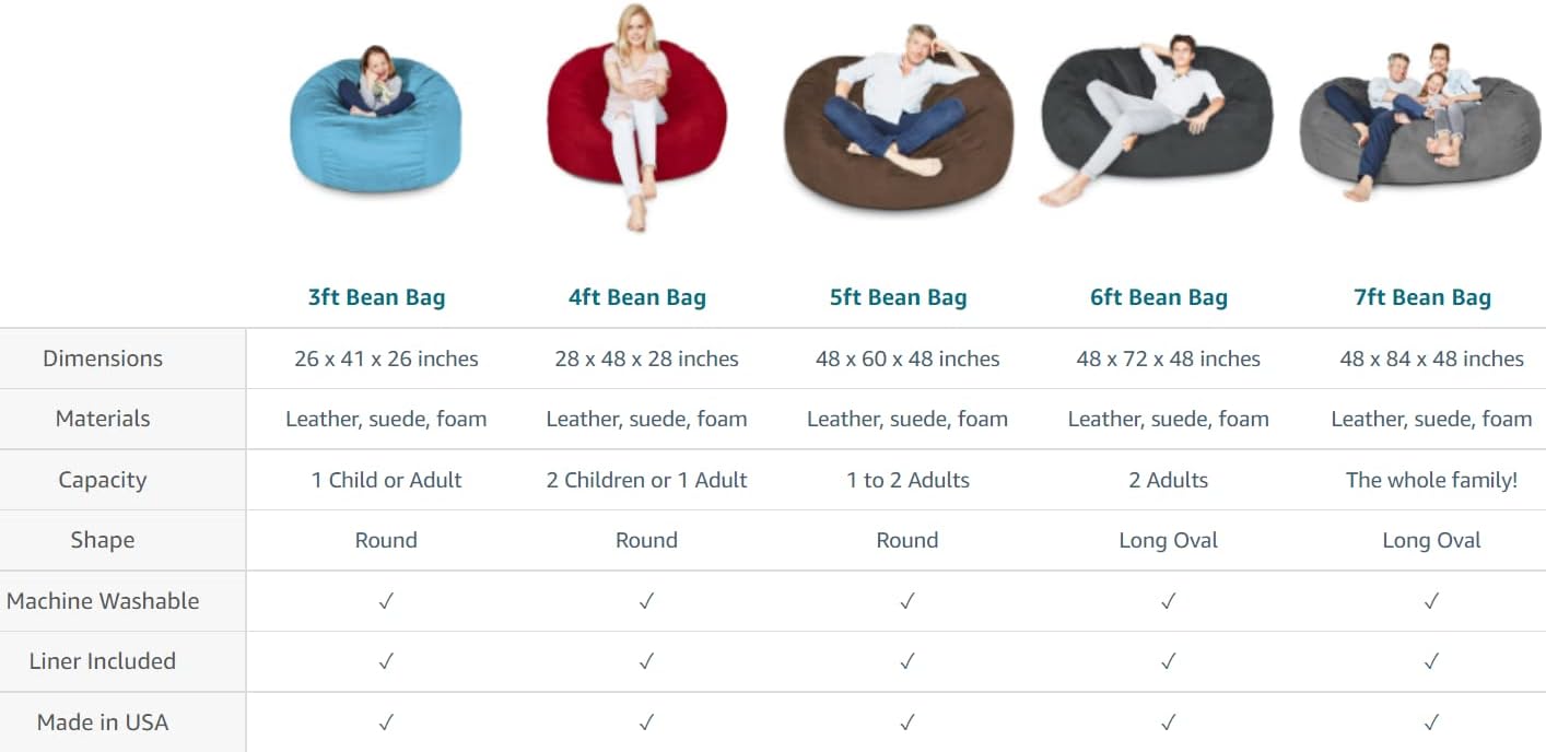 Luxurious Giant 7ft Bean Bag Chair with Microsuede Cover - Ultra Soft, Foam Filling, Washable XXL Bean Bag Sofa for Kids, Teenagers, Adults - Sack Chair for Dorm, Family Room - Brown
