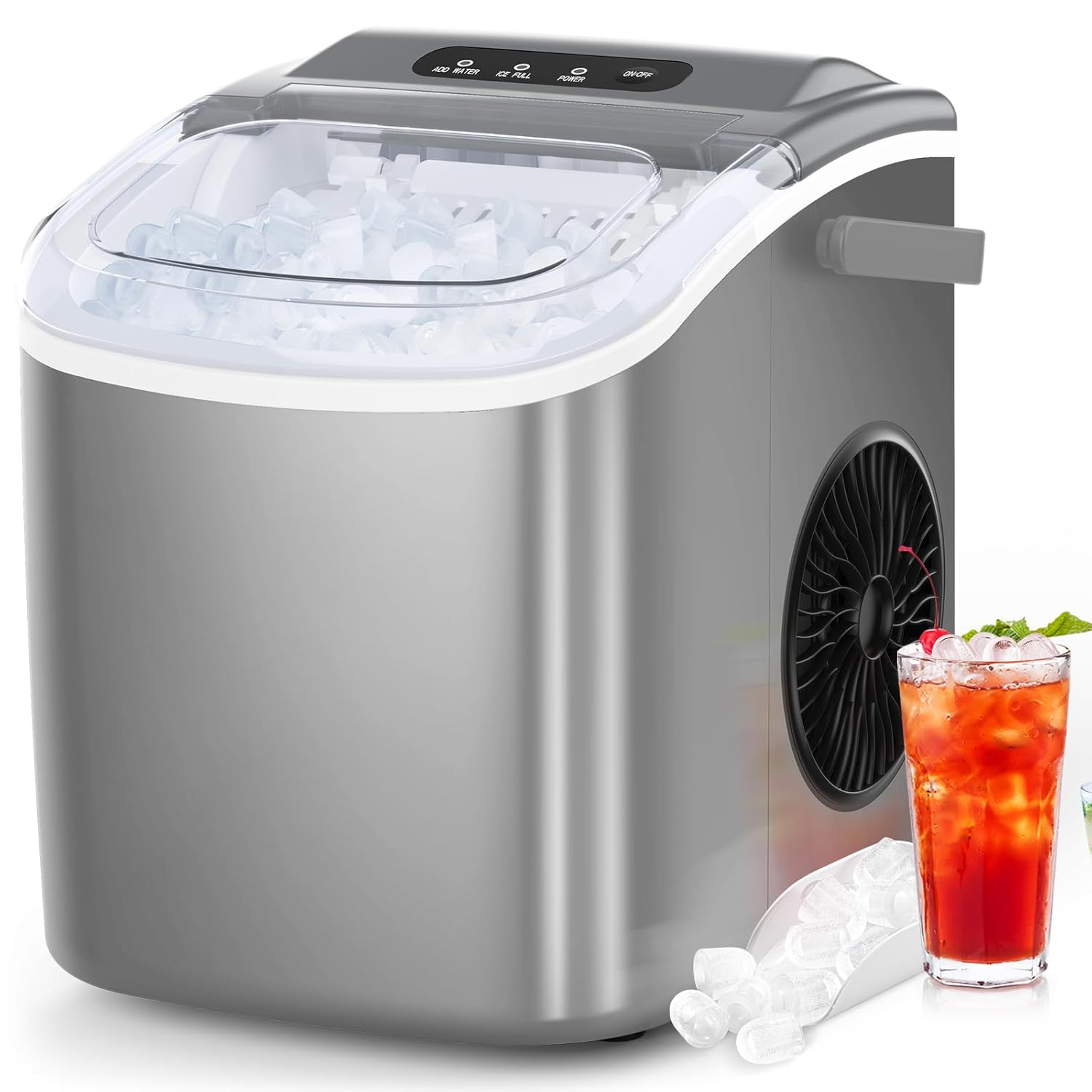 COWSAR Ice Maker Countertop, Portable Ice Machine with Self-Cleaning, 26.5 lbs/24Hrs, 8 Ice Cubes in 6 Mins, Ice Basket and Scoop, Ideal for Home, Kitchen, Bar, Camping