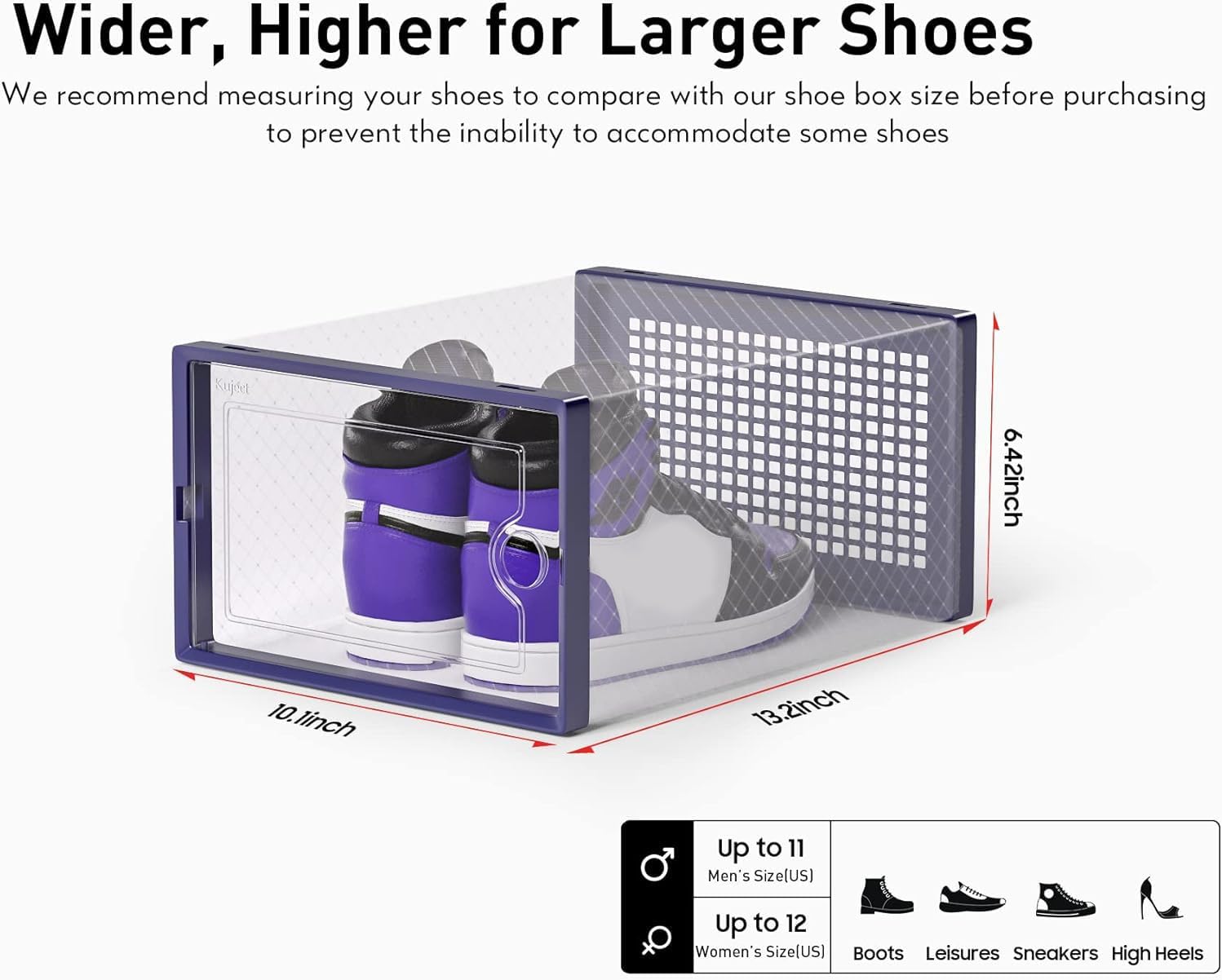Large Shoe Storage Boxes Organizers Clear Plastic Stackable 12 Pack, Shoe Rack & Holder Substitute, Sneaker Containers, Toy Storage Organizer Bins for Entryway, Closet, Under Bed, Black