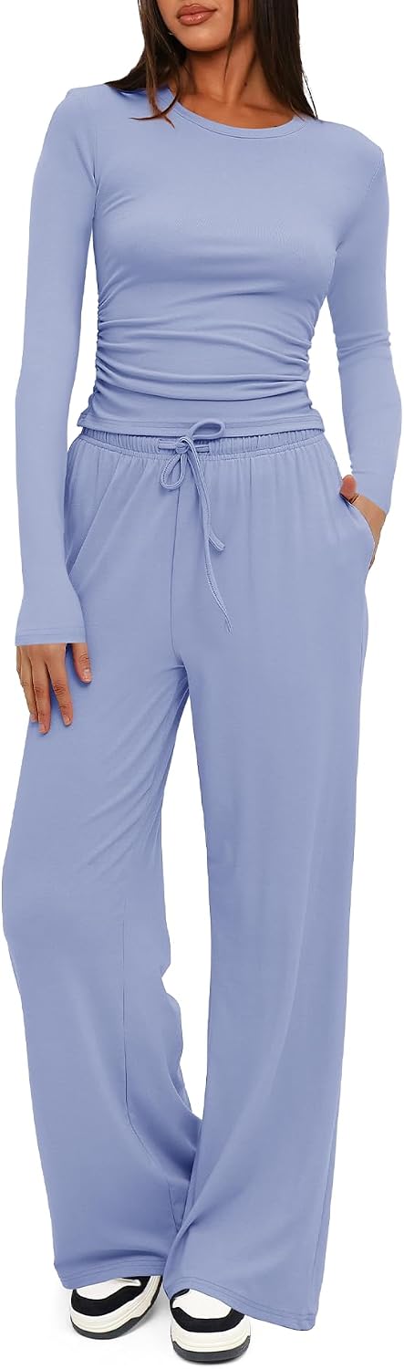 Women's 2 Piece Lounge Set with Wide Leg Pants
