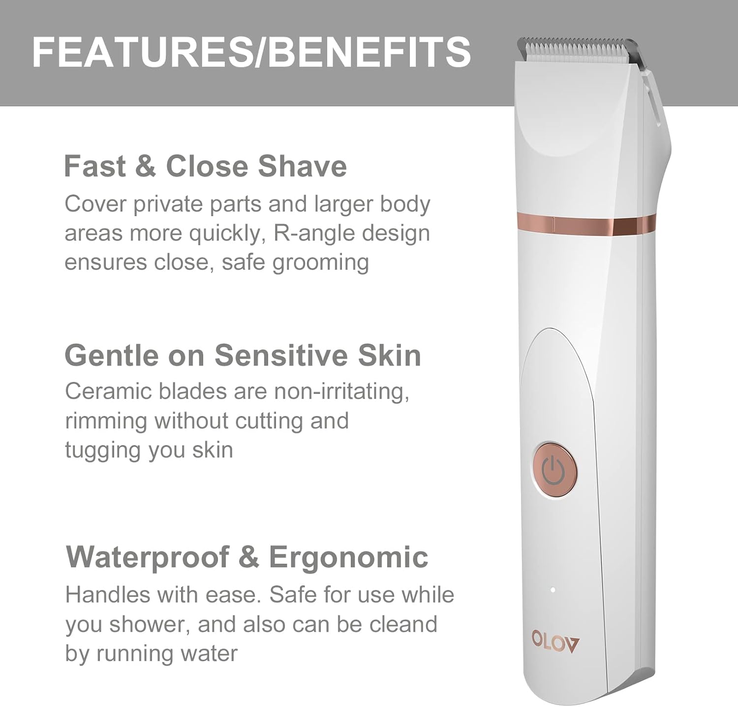 OLOV Electric Body Hair Trimmer - Groin Trimmer for Men - Bikini Trimmer Women - Wet/Dry Shaver Groomer, Replaceable Ceramic Blade Heads, USB Recharge Dock, Waterproof Hygiene Razor,Purple