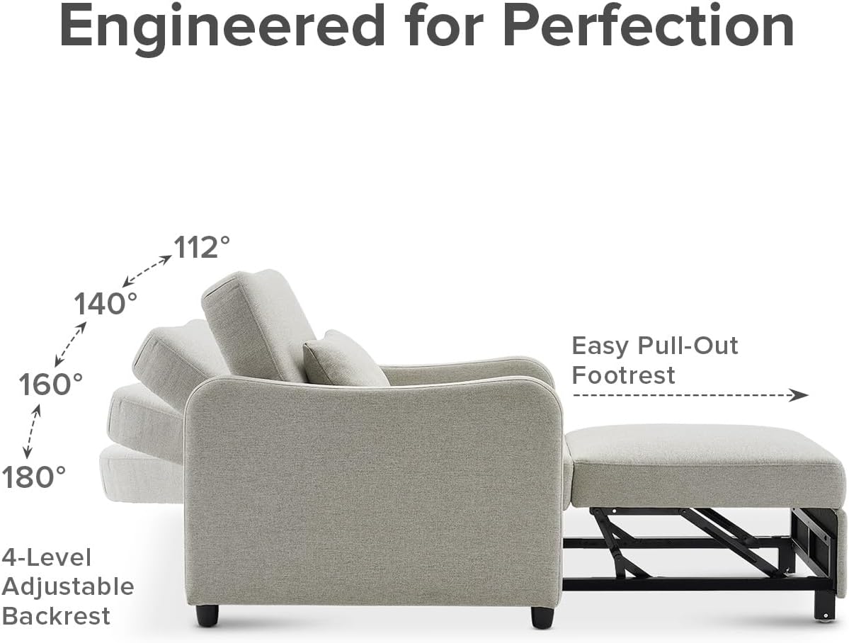 mopio Sophie 4-in-1 Convertible Sleeper Chair Bed, Accent Chair, Chaise Lounge, Comfy Reading Armchair, Pull Out Sofa Bed with Adjustable Backrest for Living Room, Bedroom (Pearl White Boucle)