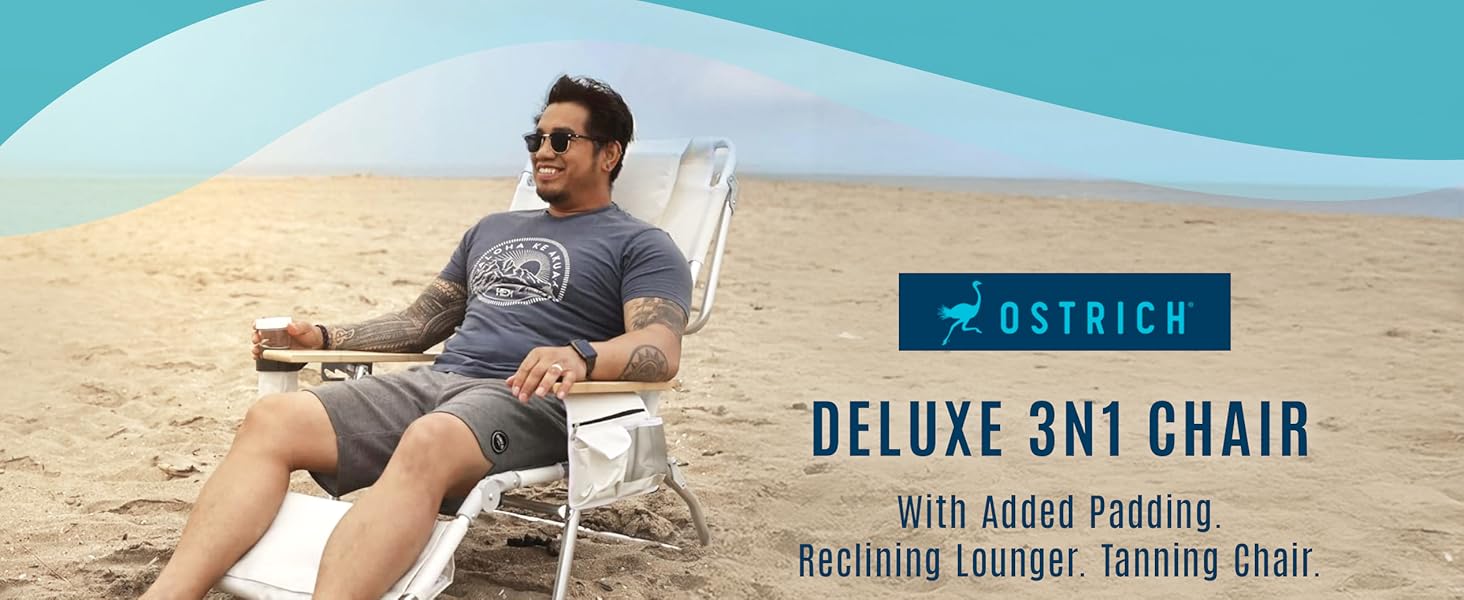 A White "Deluxe" Lightweight Outdoor Lawn Beach Lounge Chair with Footrest.