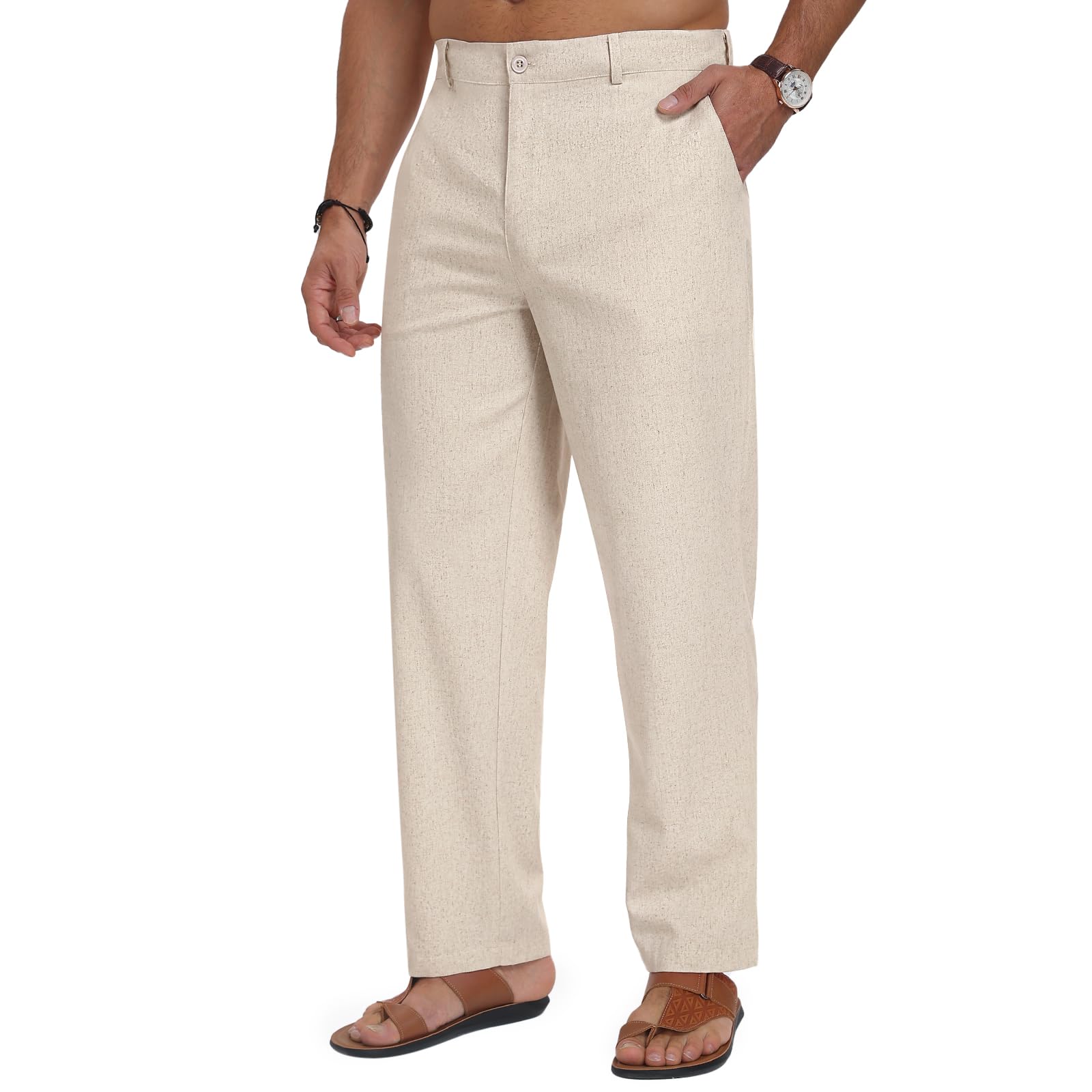 COOFANDY Men Cotton Linen Drawstring Pants Casual Lightweight Summer Beach Pants detail image