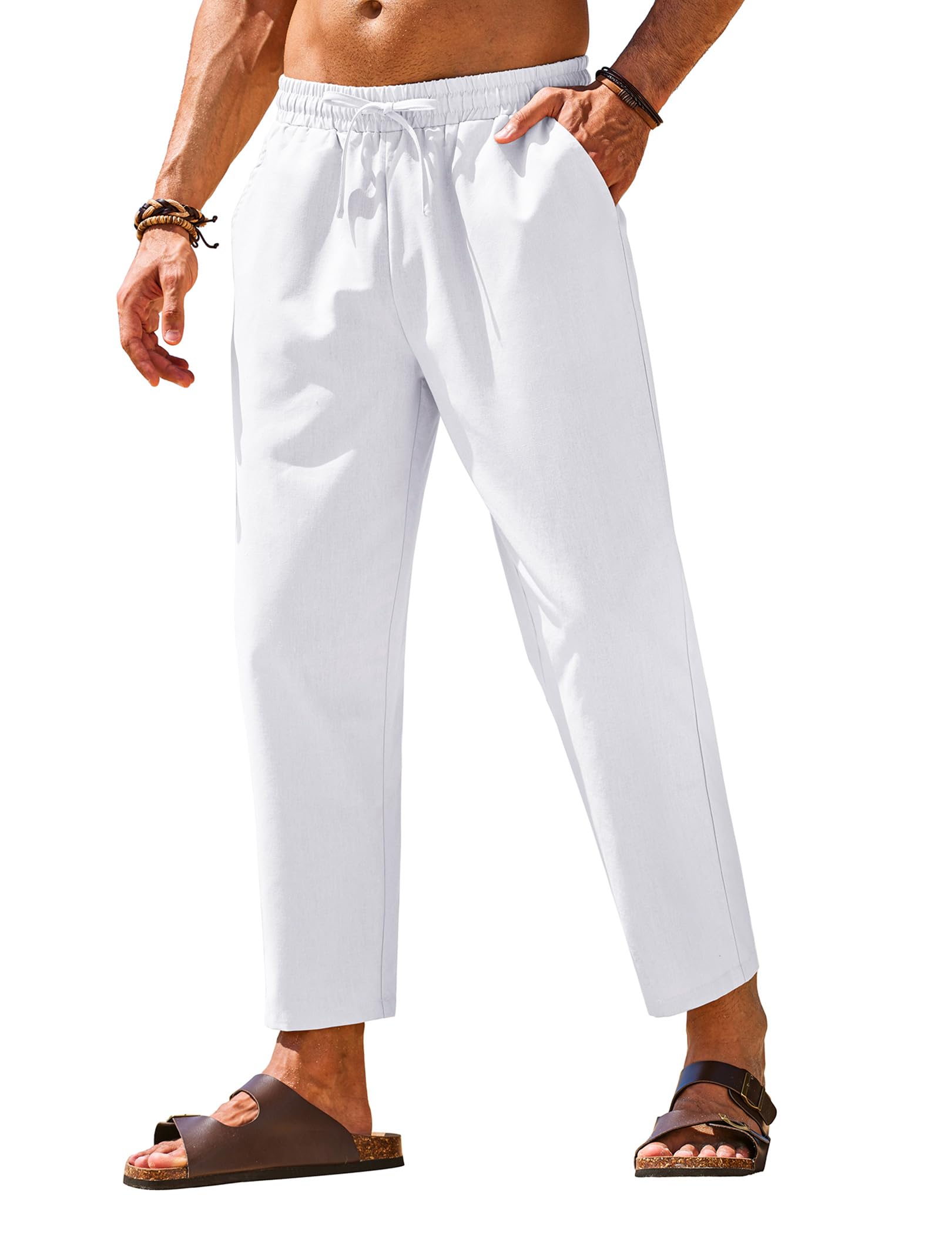 COOFANDY Men Cotton Linen Drawstring Pants Casual Lightweight Summer Beach Pants detail image
