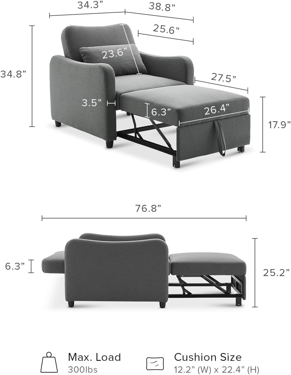 mopio Sophie 4-in-1 Convertible Sleeper Chair Bed, Accent Chair, Chaise Lounge, Comfy Reading Armchair, Pull Out Sofa Bed with Adjustable Backrest for Living Room, Bedroom (Pearl White Boucle)