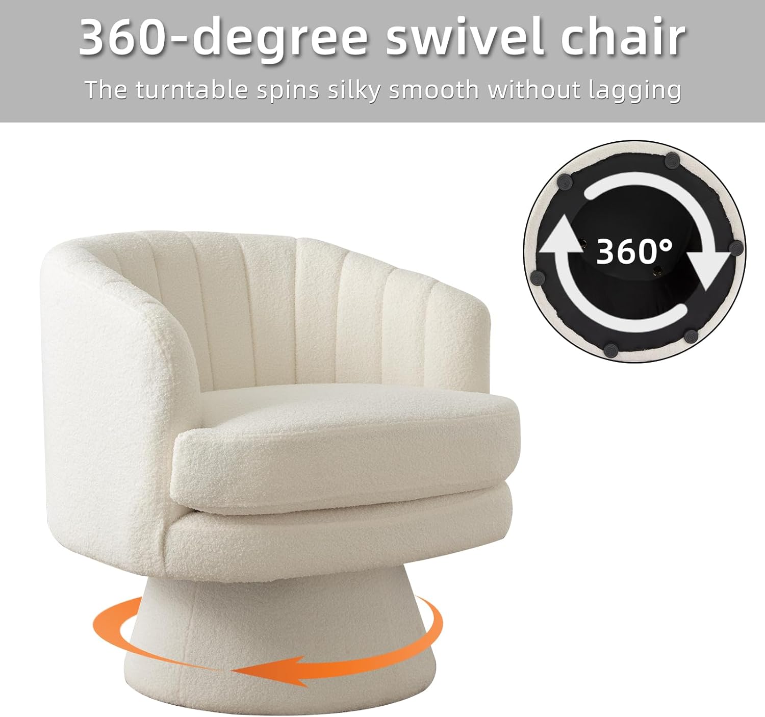  Swivel Accent Chair with Armrest, Modern 360 Degree Swivel Barrel Chair with Curve Back and Soft Cushion,Comfy Round Sherpa Teddy Armchair Single Sofa for Living Room,Bedroom,Waiting Room,Beige