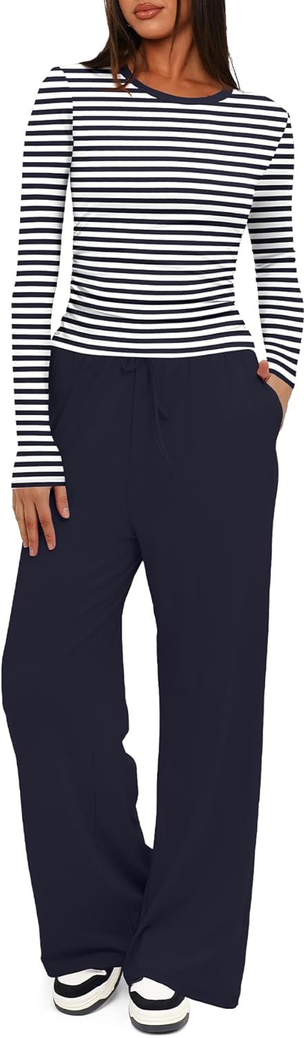 Women's 2 Piece Lounge Set with Wide Leg Pants