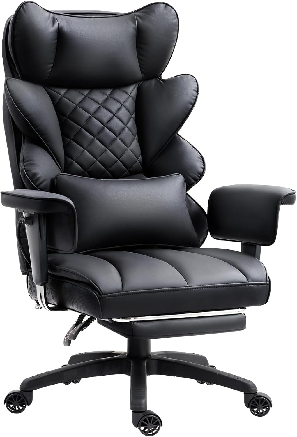 Dowinx Big and Tall Office Chair with Pocket Spring Cushion,High Back Computer Gaming Chairs with Adjustable Armrests and Lumbar Support,Executive Desk Chairs with Footrest,(Fabric, Black)