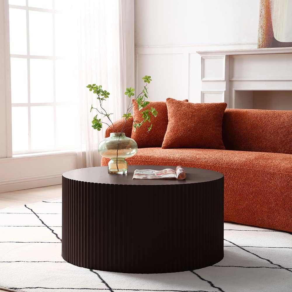Nesting Coffee Table Set of 2, Round & Crescent Moon Wooden Coffee Tables, Modern Luxury Accent End Tea Table for Living Room Apartment (Black-Round)