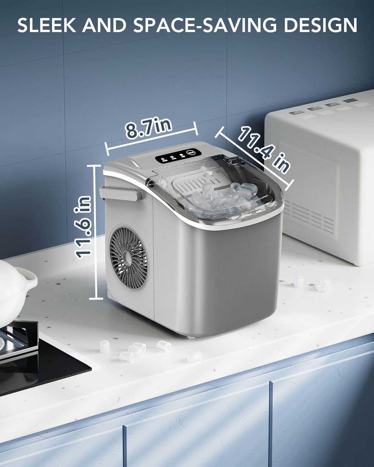 Ice Maker Countertop, Efficient Easy Carry Ice Machine, Self-Cleaning Ice Maker with Ice Scoop & Basket, 9pcs/ 8mins 26.6Lbs Per Day for Home/Office/Kitchen,Black