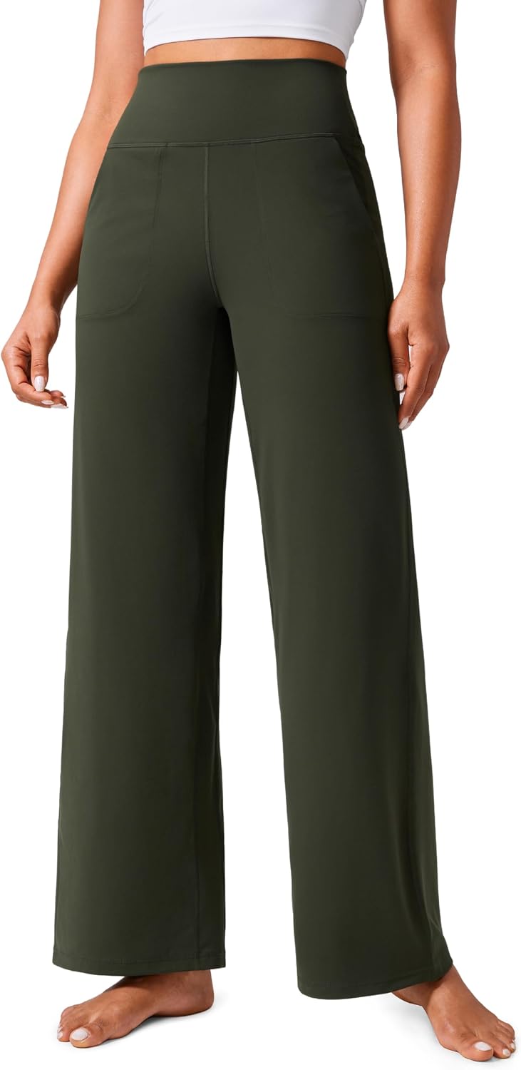 CRZ YOGA Butterlift Wide Leg Pants with Pockets - Olive Green