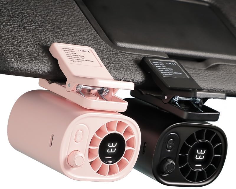 Joytutu Car Clip on Fan with LED Display - 360° Rotation, 100 Speeds Adjustable, USB Rechargeable Personal Cooling Fan 1800mah Battery, Portable Car Fans for Instant Summer Cooling (A*2PCS)