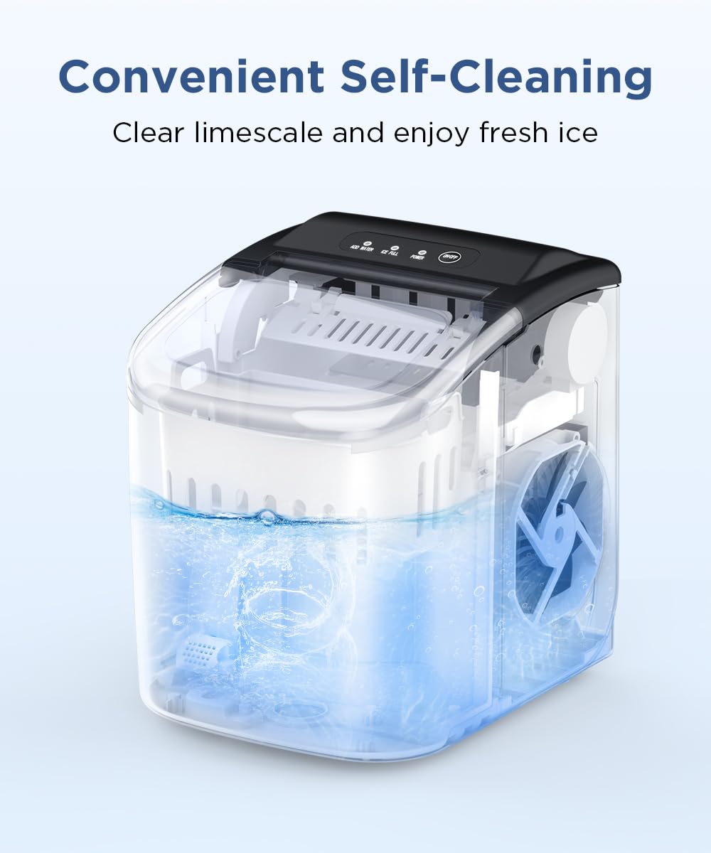 COWSAR Ice Maker Countertop, Portable Ice Machine with Self-Cleaning, 26.5 lbs/24Hrs, 8 Ice Cubes in 6 Mins, Ice Basket and Scoop, Ideal for Home, Kitchen, Bar, Camping