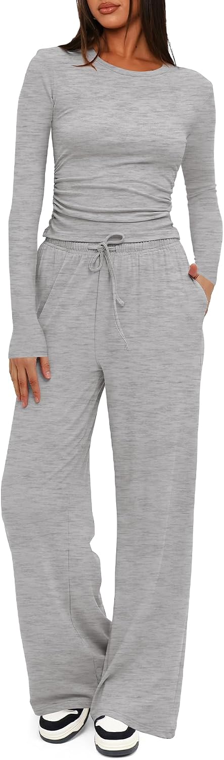 Women's 2 Piece Lounge Set with Wide Leg Pants
