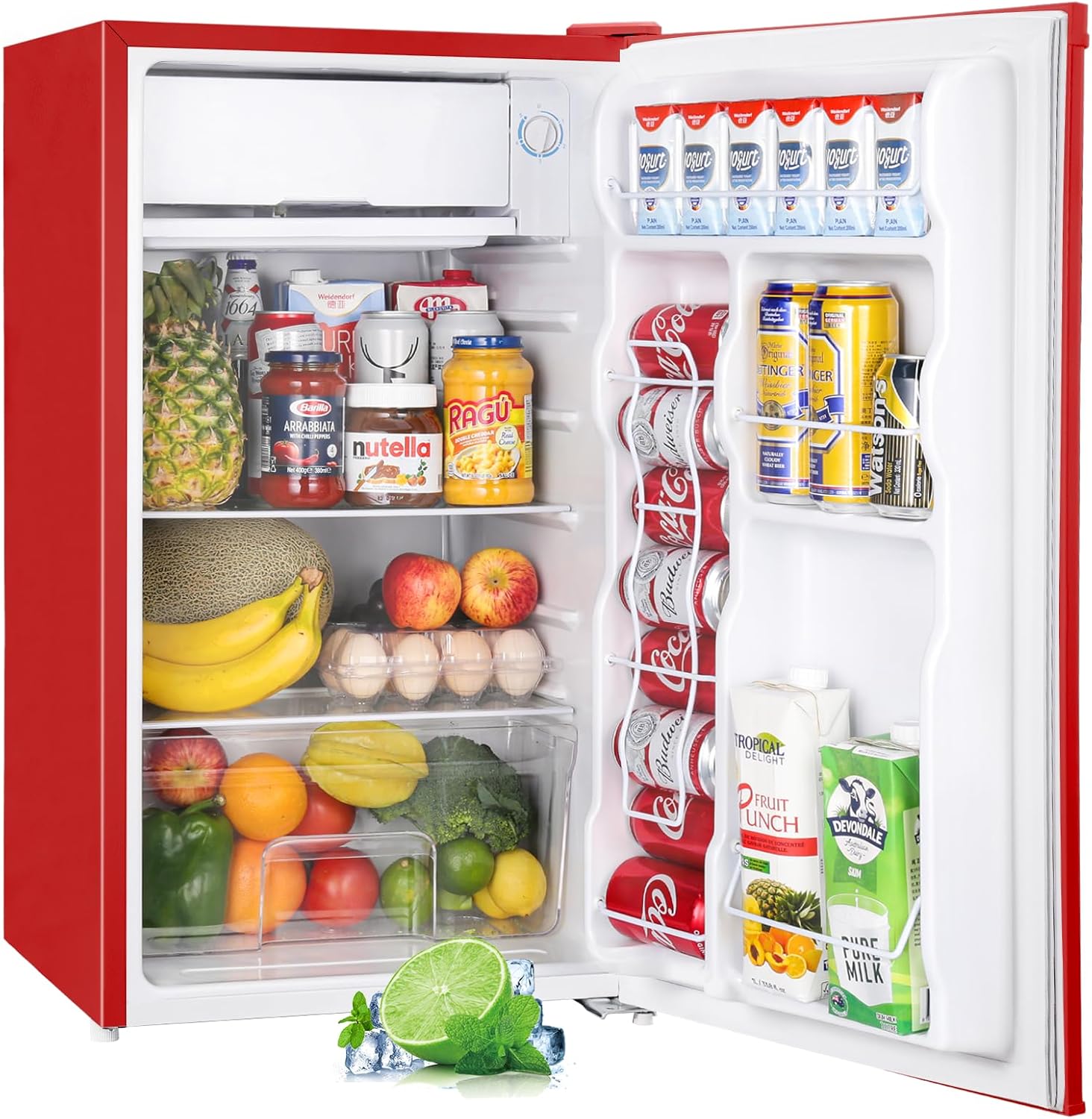 Prokonk 3.2 Cu.Ft Mini Fridge with Freezer, Single Door Mini Fridge, Dorm Fridge, Adjustable Thermostat, Mini Refrigerator for Bedroom, Office, Dorm, Black-BR321