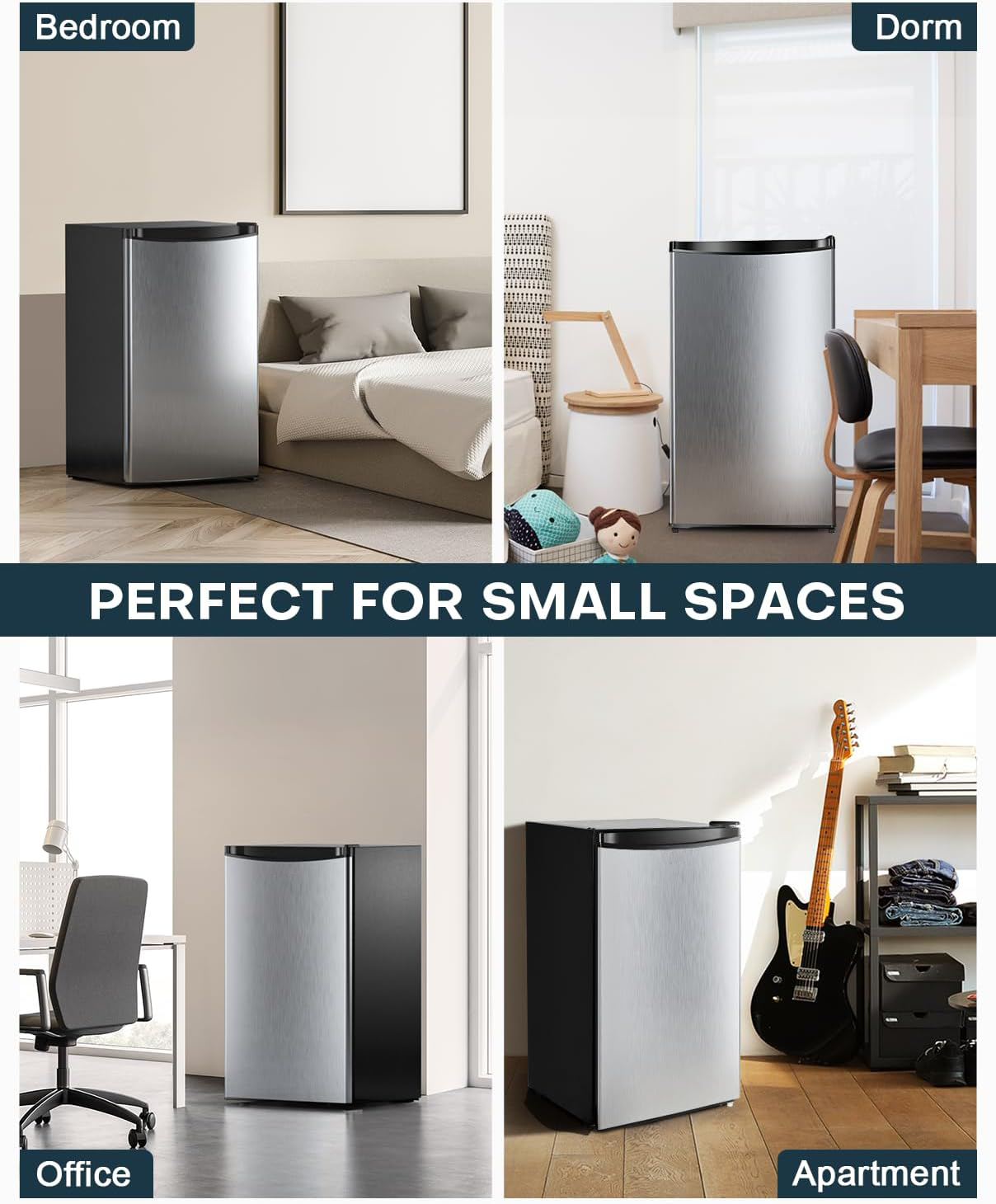 Prokonk 3.2 Cu.Ft Mini Fridge with Freezer, Single Door Mini Fridge, Dorm Fridge, Adjustable Thermostat, Mini Refrigerator for Bedroom, Office, Dorm, Black-BR321
