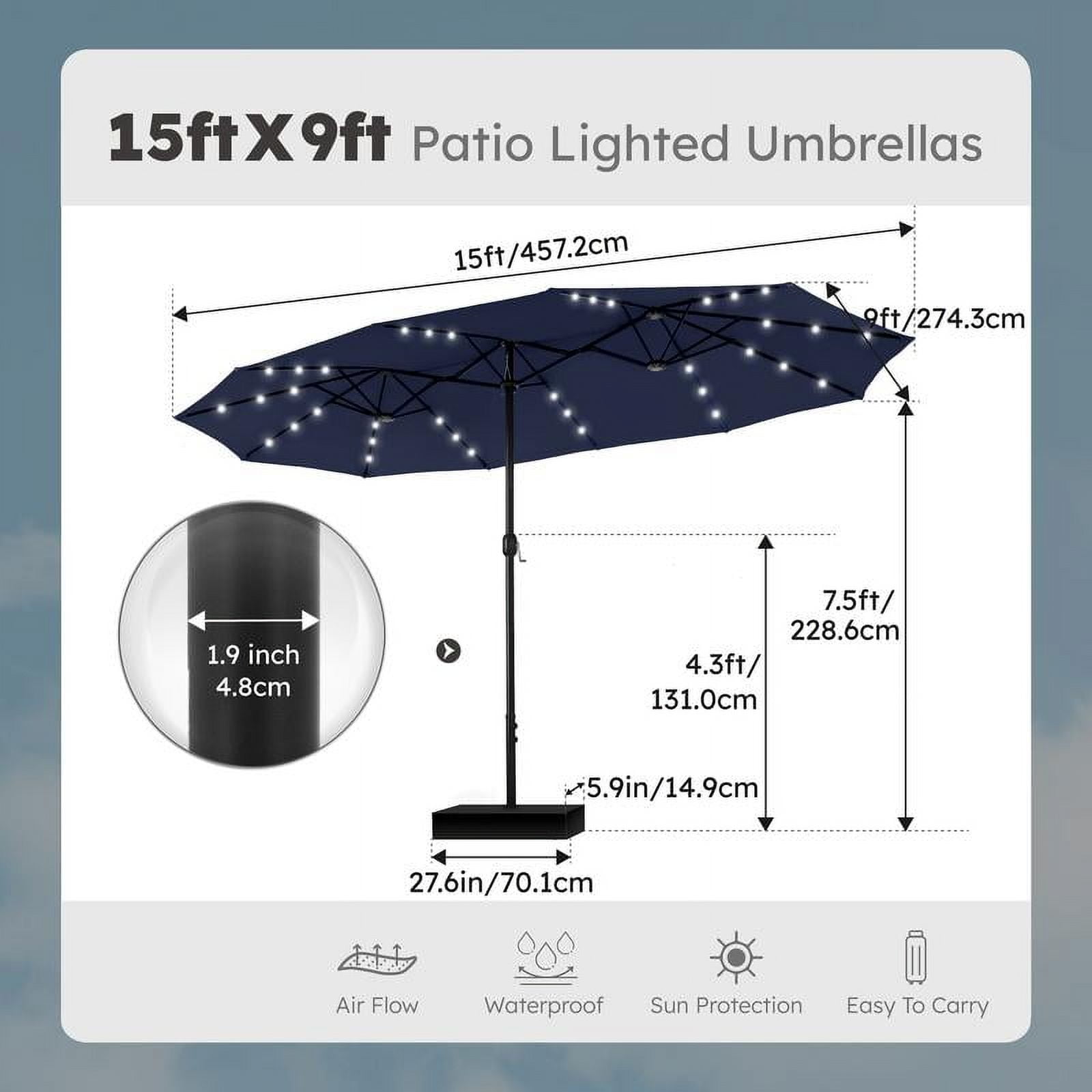 🔥🔥Limited Time Offer🔥🔥 15 ft Extra Large Patio Umbrella with 36 LED Lights, Metal Construction, Includes Base