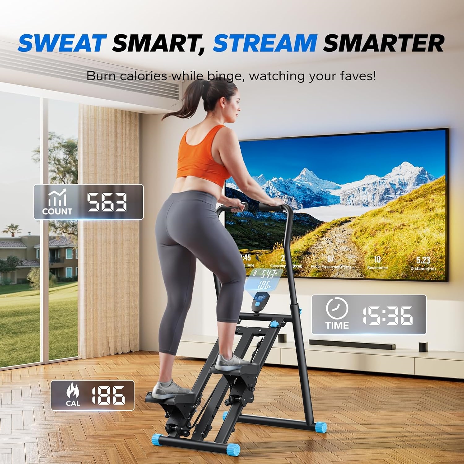 Stair Stepper for Home Gym Exercise, New Version Vertical Climber Machine for Full-Body Workout, Compact Folding Cardio Exercise Climber with Extended Step Range, Adjustable Handlebar & Pedals