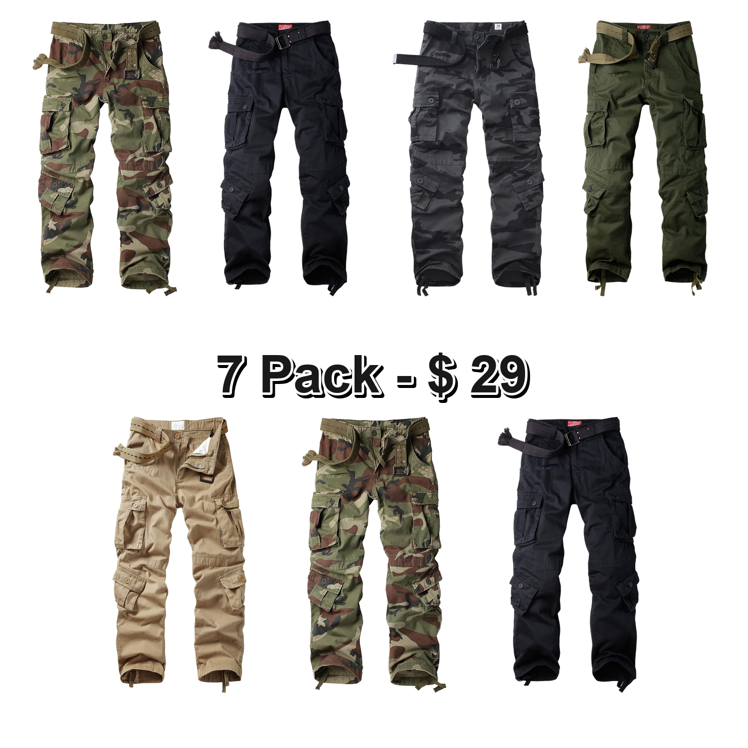 Men's Cargo Pants Casual Tactical Military Pants, Classic Twill Relaxed Fit Work Camo Pants with 9 Pockets No Belt