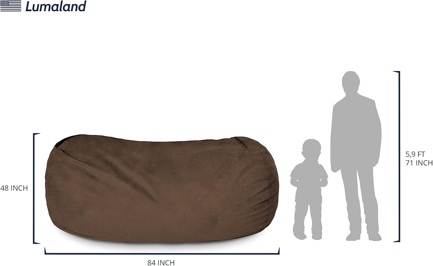 Luxurious Giant 7ft Bean Bag Chair with Microsuede Cover - Ultra Soft, Foam Filling, Washable XXL Bean Bag Sofa for Kids, Teenagers, Adults - Sack Chair for Dorm, Family Room - Brown