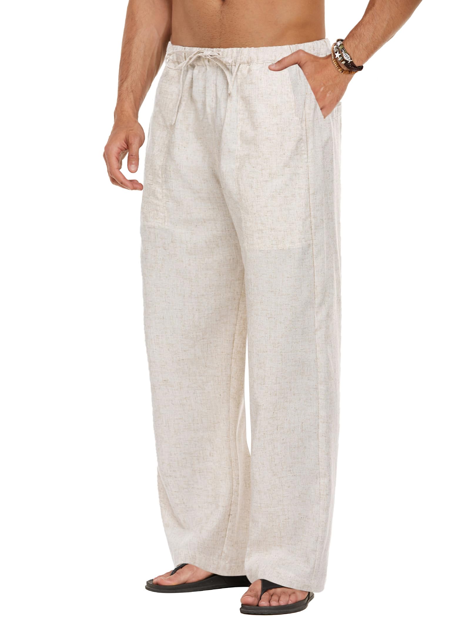 COOFANDY Men Cotton Linen Drawstring Pants Casual Lightweight Summer Beach Pants detail image