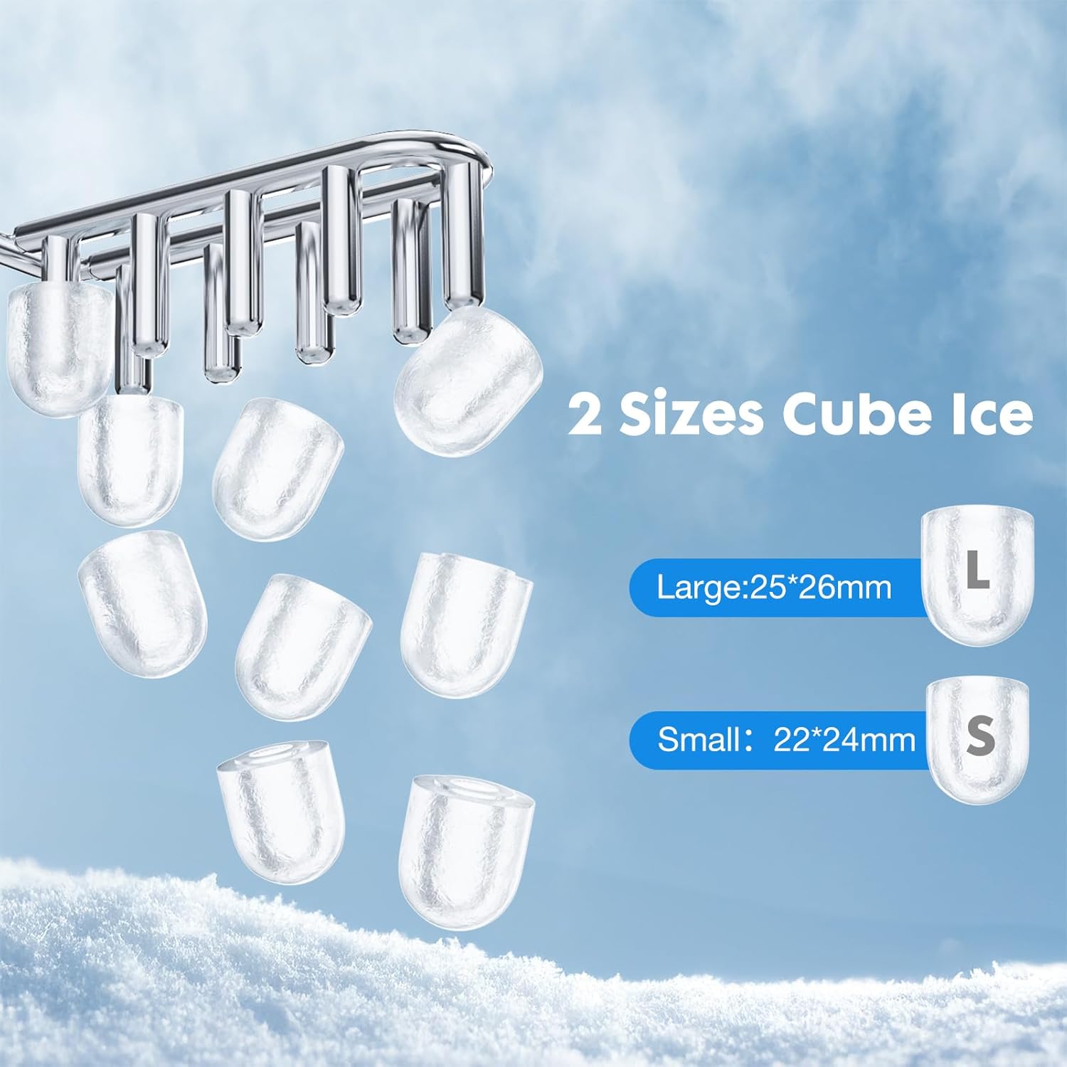 Sweetcrispy Countertop Ice Maker, Portable Ice Machine Self-Cleaning, 9 Cubes in 6 Mins, 26 lbs/24Hrs, 2 Sizes of Bullet Ice for Home Party Office,Elegant Black