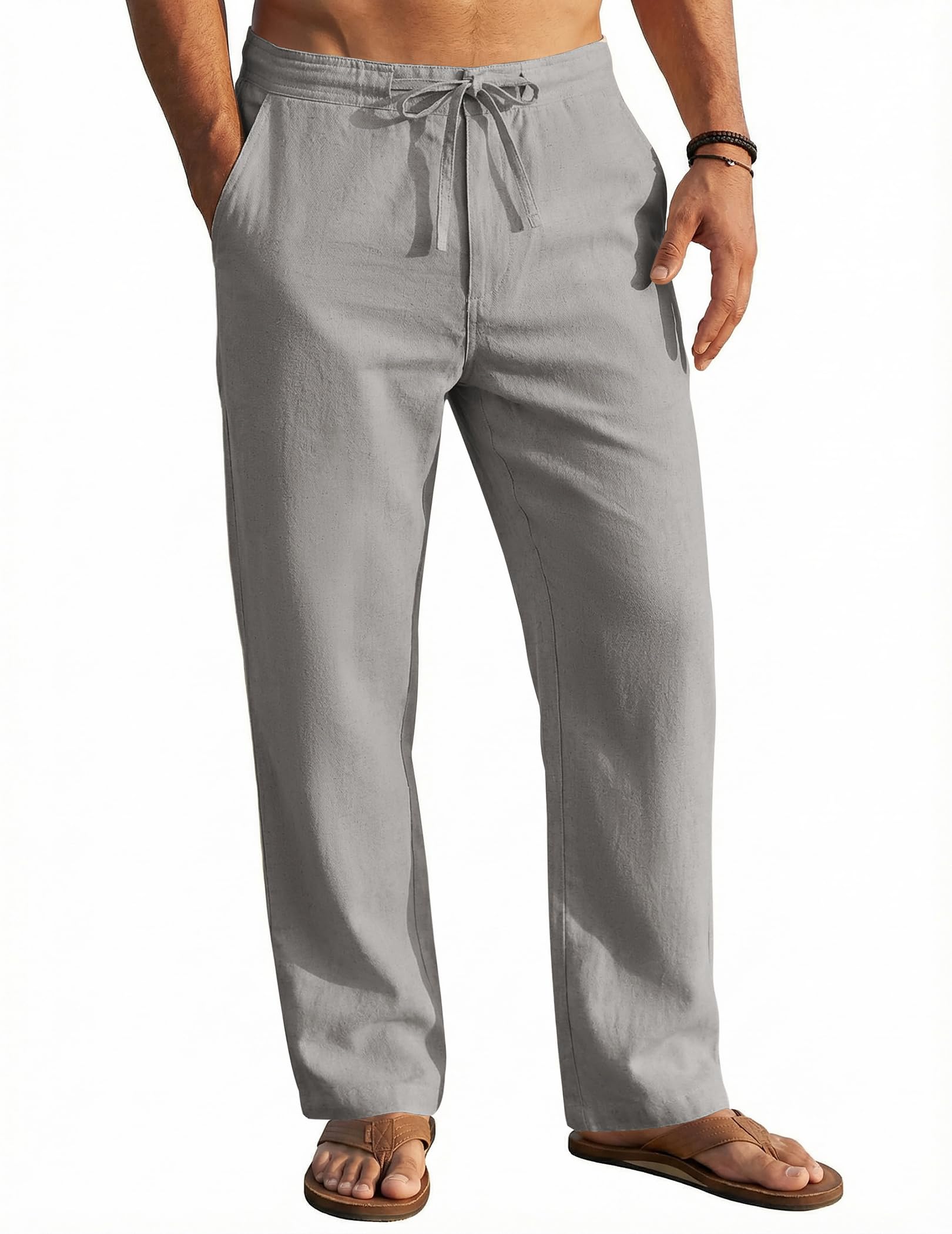 COOFANDY Men Cotton Linen Drawstring Pants Casual Lightweight Summer Beach Pants detail image