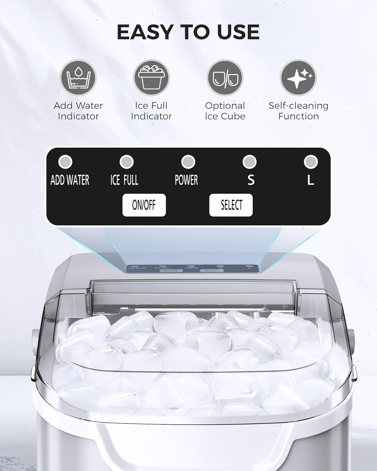 COWSAR Ice Maker Countertop, Portable Ice Machine with Self-Cleaning, 26.5 lbs/24Hrs, 8 Ice Cubes in 6 Mins, Ice Basket and Scoop, Ideal for Home, Kitchen, Bar, Camping