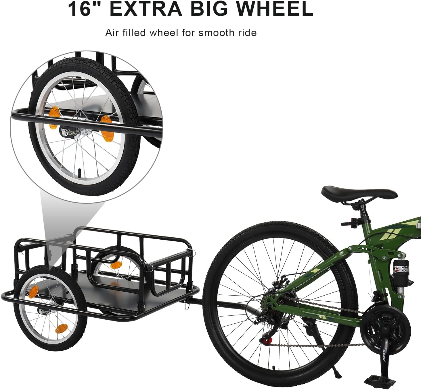 Foldable Bike Cargo Trailer with Universal Bike Hitch, 16" Wheels & Reflectors, Large Loading Storage Cart