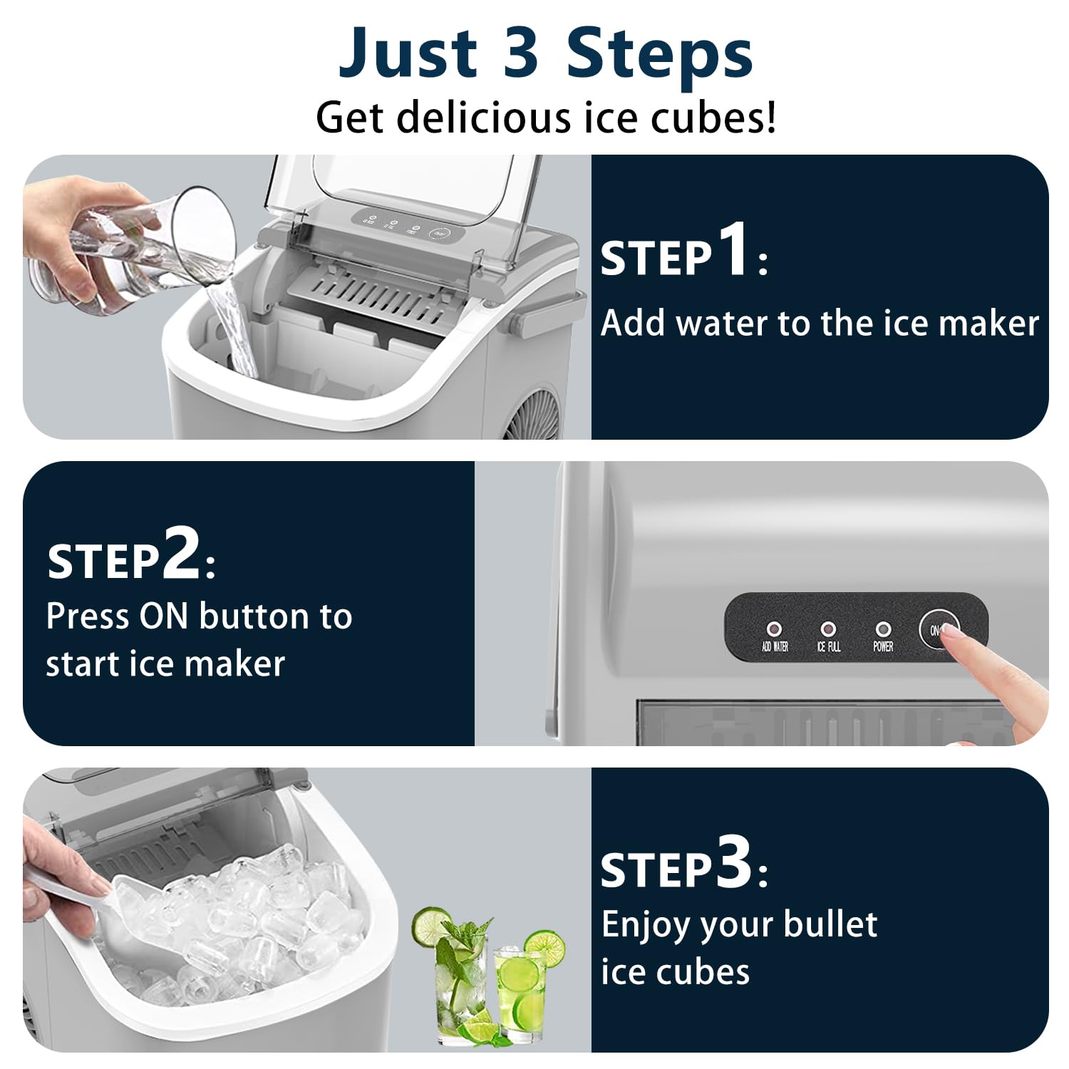 COWSAR Ice Maker Countertop, Portable Ice Machine with Self-Cleaning, 26.5 lbs/24Hrs, 8 Ice Cubes in 6 Mins, Ice Basket and Scoop, Ideal for Home, Kitchen, Bar, Camping