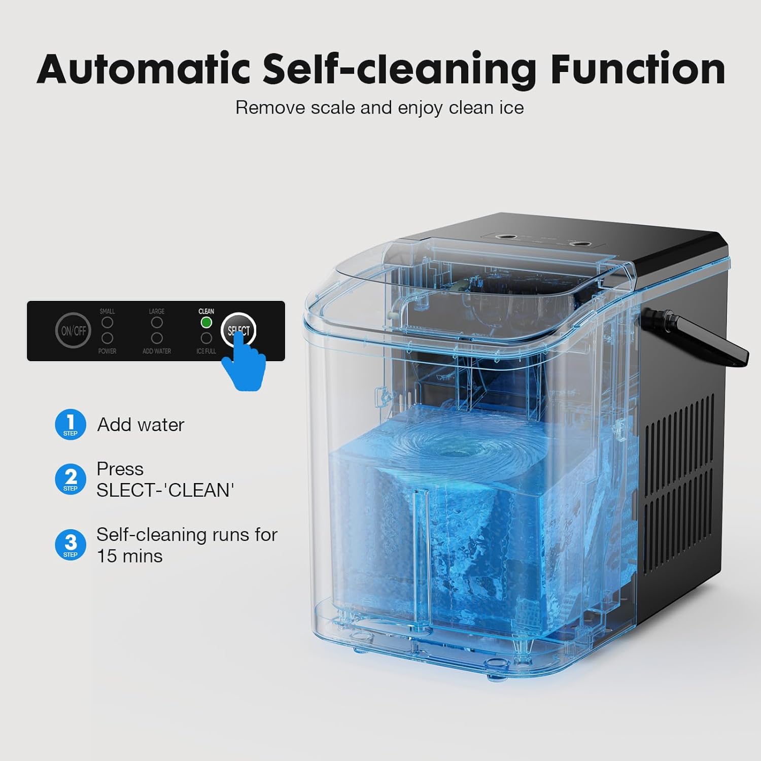 Sweetcrispy Countertop Ice Maker, Portable Ice Machine Self-Cleaning, 9 Cubes in 6 Mins, 26 lbs/24Hrs, 2 Sizes of Bullet Ice for Home Party Office,Elegant Black