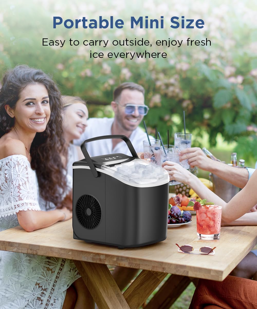 COWSAR Ice Maker Countertop, Portable Ice Machine with Self-Cleaning, 26.5 lbs/24Hrs, 8 Ice Cubes in 6 Mins, Ice Basket and Scoop, Ideal for Home, Kitchen, Bar, Camping