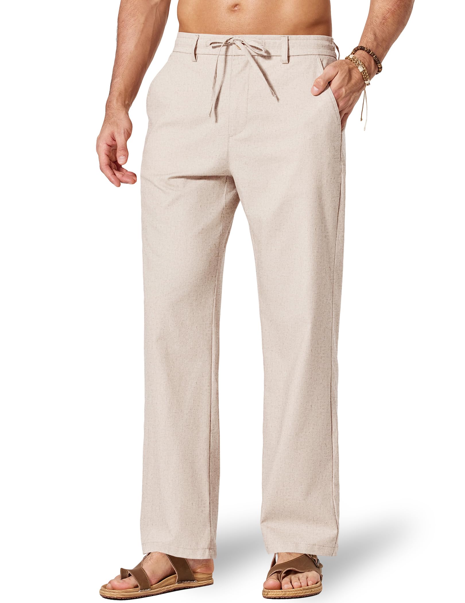 COOFANDY Men Cotton Linen Drawstring Pants Casual Lightweight Summer Beach Pants detail image