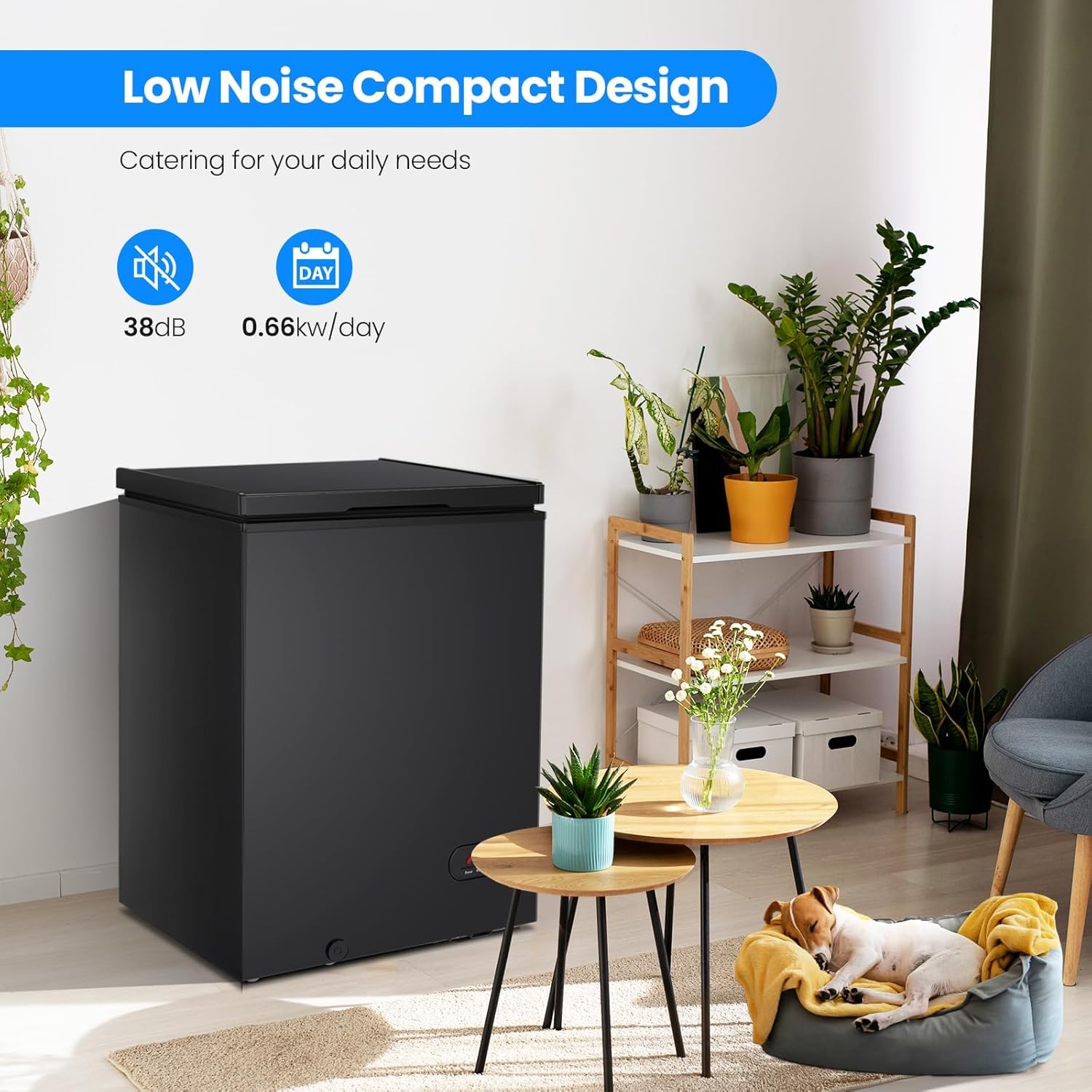 Kismile 3.5 Cubic Feet Chest Freezer with 2 Removable Baskets Free Standing Top Open Door Compact Freezer with Adjustable Temperature for Home/Kitchen/Office/Bar (3.5 Cubic Feet, Black)
