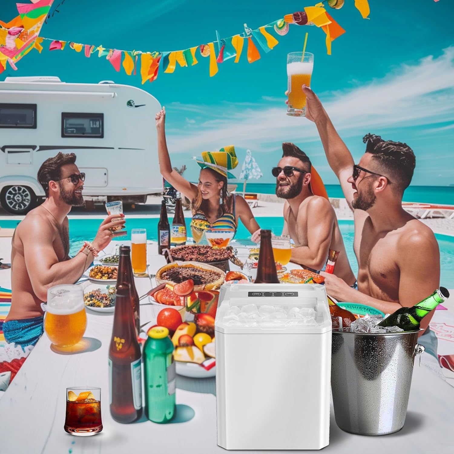 Sweetcrispy Countertop Ice Maker, Portable Ice Machine Self-Cleaning, 9 Cubes in 6 Mins, 26 lbs/24Hrs, 2 Sizes of Bullet Ice for Home Party Office,Elegant Black